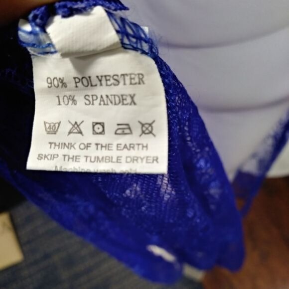 Sheer Lace Gown Wrap Electric Blue Deep V Festival Lingerie Goth S/M - Picture 11 of 13